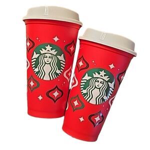 Starbucks Holiday 2023 Reusable Coffee Cups & Lids (Set of 2)
